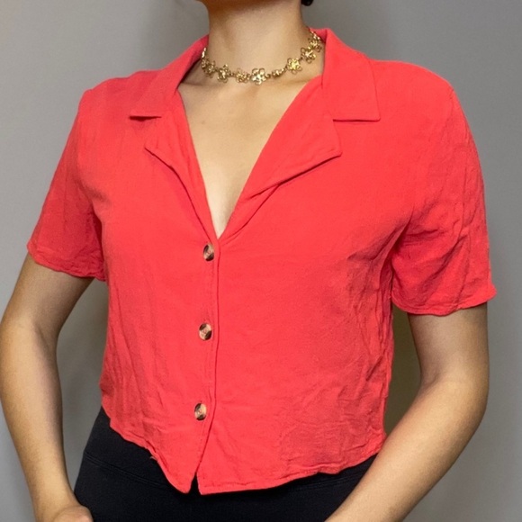 wild fable cute cropped flowy button down short sleeve - Picture 1 of 6